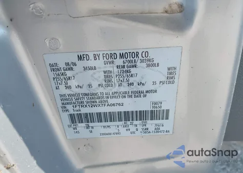 2007 Ford F-150 Stx/Xl/Xlt from USA, damaged, VIN 1FTRX12WX7FA06762